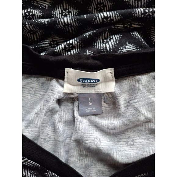 Old Navy Womens Sleeveless V-Neck Top L Black White Geometric Lagenlook Corpcore - Picture 3 of 7